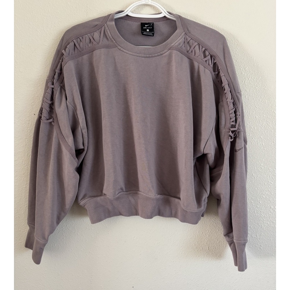 Nike Womens Laced Cropped Fleece Training Sweatshirt Dri fit Size Large Purple